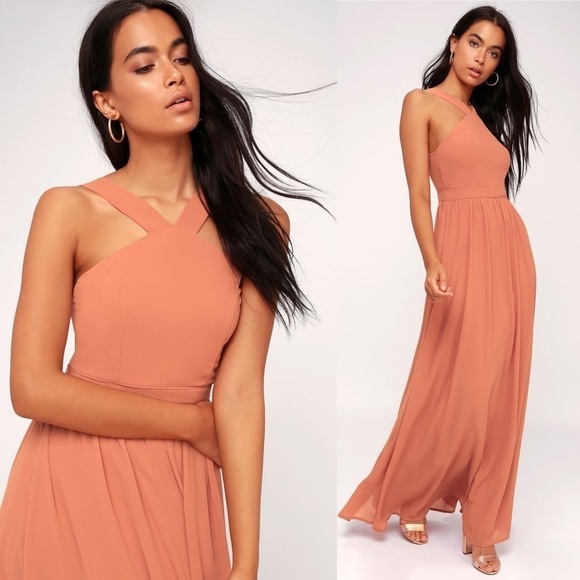 Lulus Air Of Romance Orange Pink Maxi Dress Small - Picture 1 of 16
